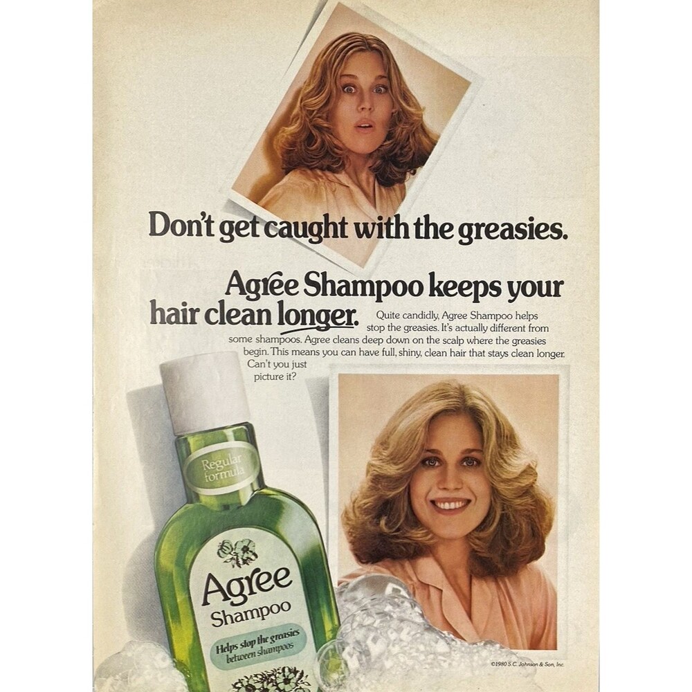 Agree Shampoo "Don't Get Caught with the Greasies" Vintage Print Ad 1980